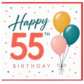 55th Birthday Card, Happy 55 Birthday Card with Balloons