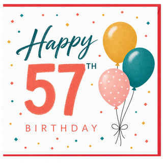 57th Birthday Card, Happy 57th Birthday Balloons Design