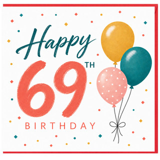69th Birthday Card, Happy 69th Birthday Balloons Design