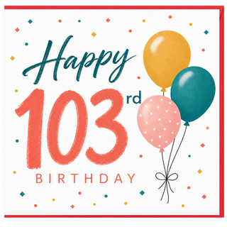 103rd Birthday Card, Happy 103rd Birthday Card with Balloons