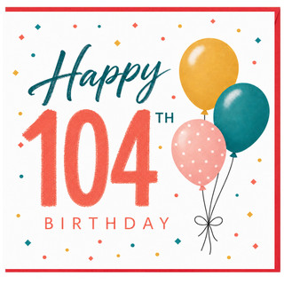 104th Birthday Card, Happy Birthday Card with Balloons