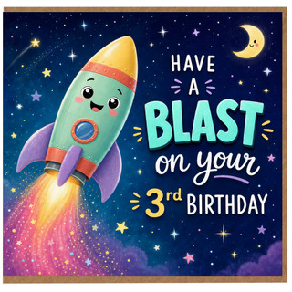3rd Birthday Card, Have a Blast Space Rocket Card