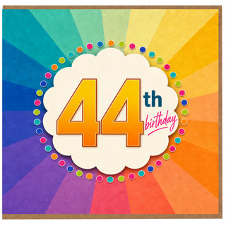 44th Birthday Card, Colourful Rainbow Burst Design