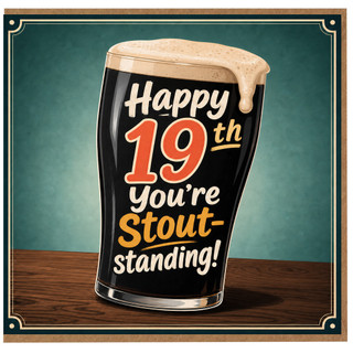 19th Birthday Card, Funny Beer Pint Pun Card, Happy 19th You're Stout - Standing