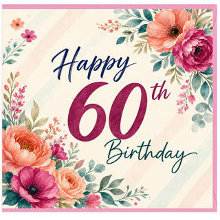 60th Birthday Card, Floral Happy 60th Birthday Card