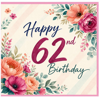 62nd Birthday Card, Floral Happy 62nd Birthday Card