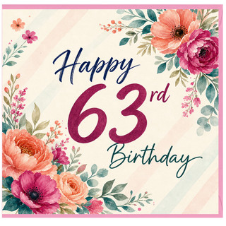 63rd Birthday Card, Floral Happy 63rd Birthday Card