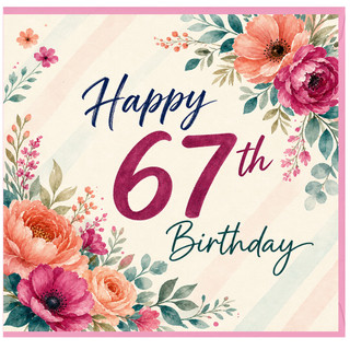 67th Birthday Card, Floral Happy Birthday Card