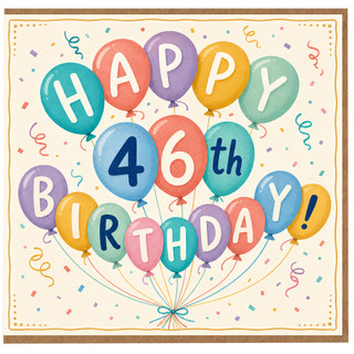 46th Birthday Card, Colourful Balloon Happy 46th Birthday Design