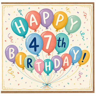 47th Birthday Card, Happy Birthday Balloon Design