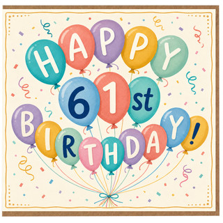 61st Birthday Card, Happy 61st Birthday Balloon Design