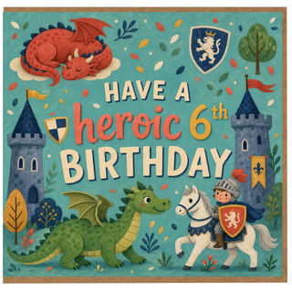 6th Birthday Card, Have a Heroic Birthday Dragon and Knight Card