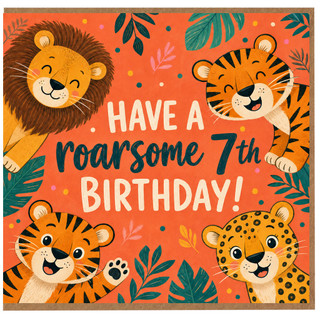7th Birthday Card, - Roarsome Jungle Animals Birthday Card