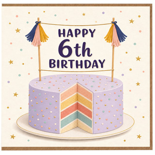 6th Birthday Card, Happy 6th Birthday Cake Design