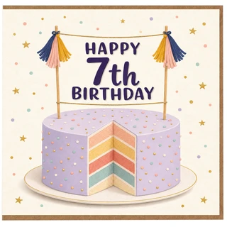 7th Birthday Card, Happy 7th Birthday Cake Card