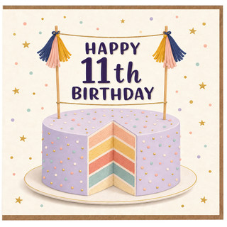 11th Birthday Card, Happy 11th Birthday Cake Design