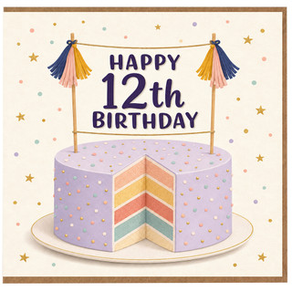12th Birthday Card, Happy 12th Birthday Cake Design