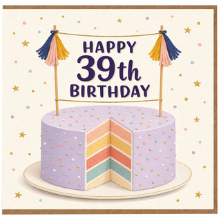 39th Birthday Card, Happy 39th Birthday Cake Design