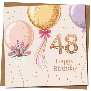 48th Birthday Card - Elegant Balloons - 145mm x 145mm Square - Happy Birthday Age 48 Card - For Him or Her, Includes Kraft Envelope