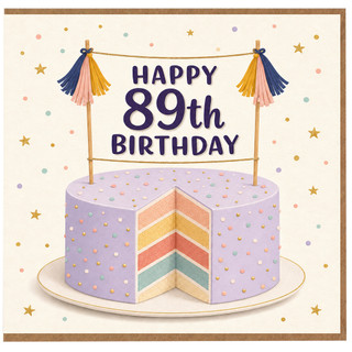 89th Birthday Card, Happy 89th Birthday Cake Design Card