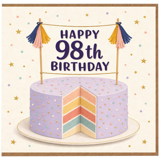98th Birthday Card, Happy 98th Birthday Card with Festive Cake Design