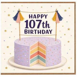 107th Birthday Card, Happy 107th Birthday Cake Design Card