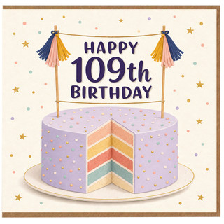 109th Birthday Card, Happy 109th Birthday Cake Design Card