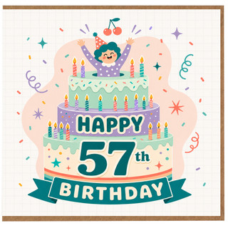 57th Birthday Card, Happy 57th Birthday Cake Design