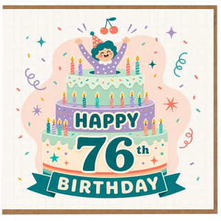 76th Birthday Card, Happy 76th Birthday Cake Design Card
