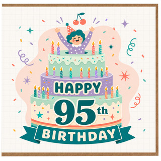95th Birthday Card, Happy 95th Birthday Card with Celebration Cake Design