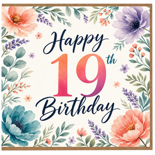 19th Birthday Card, Floral Happy 19th Birthday Card