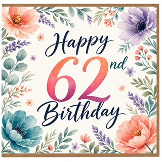 62nd Birthday Card, Happy 62nd Birthday Floral Card