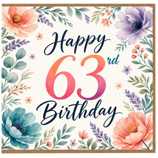 63rd Birthday Card, Floral Happy 63rd Birthday Card