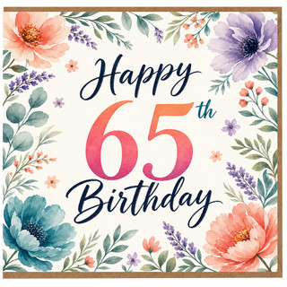 65th Birthday Card, Floral Happy 65th Birthday Card