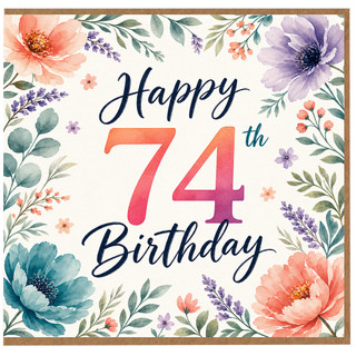 74th Birthday Card, Floral Happy Birthday Card