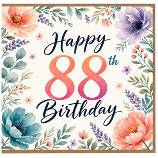 88th Birthday Card, Floral Happy 88th Birthday Card