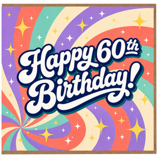 60th Birthday Card, Retro Colourful Happy 60th Birthday Card