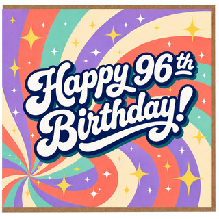 96th Birthday Card, Happy 96th Birthday Retro Rainbow Greeting Card