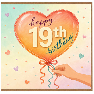 19th Birthday Card, Happy 19th Birthday Heart Balloon Design