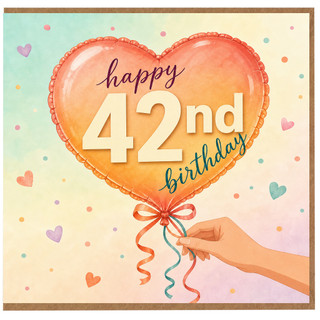 42nd Birthday Card, Happy Heart Balloon Birthday Card