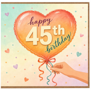 45th Birthday Card, Happy 45th Birthday Heart Balloon Design