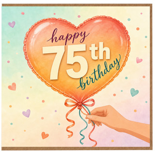 75th Birthday Card, Happy 75th Birthday Heart Balloon Design