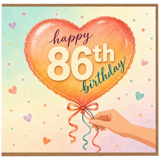 86th Birthday Card, Happy 86th Birthday Heart Balloon Design