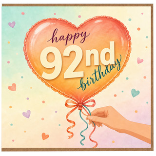 92nd Birthday Card, Happy 92nd Birthday Card, Heart Balloon Design