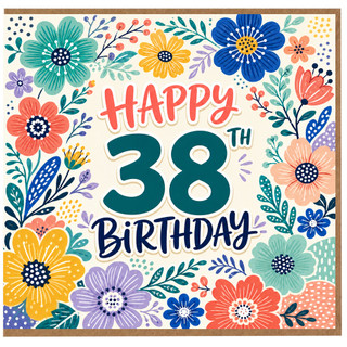 38th Birthday Card, Floral Happy Birthday Card