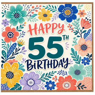 55th Birthday Card, Floral Happy 55th Birthday Card