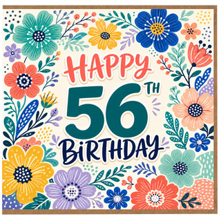 56th Birthday Card, Happy 56th Birthday Floral Card