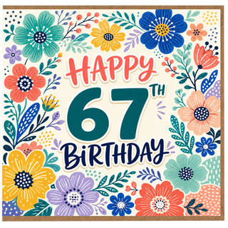 67th Birthday Card, Floral Happy 67th Birthday Card
