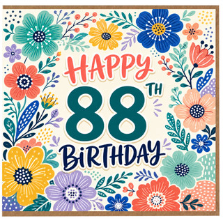 88th Birthday Card, Floral Happy 88th Birthday Card