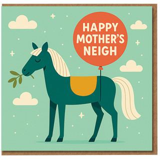 Funny Mother's Day Card for Mum - Horse Pun 'Happy Mother's Neigh' Balloon Illustration